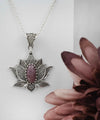 Filigree Art Rhodonite Gemstone Blossoming Lotus Flower Women Silver Pendant Necklace