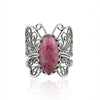 Filigree Art Rhodonite Gemstone Butterfly Design Women Silver Cocktail Ring