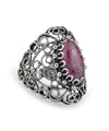 Filigree Art Rhodonite Gemstone Lace Detailed Women Silver Statement Ring