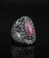 Filigree Art Rhodonite Gemstone Lace Detailed Women Silver Statement Ring