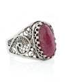 Sterling Silver Filigree Art Rhodonite Gemstone Oval Cocktail Ring