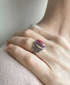 925 Sterling Silver Filigree Art Rhodonite Gemstone Oval Cocktail Ring