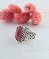 925 Sterling Silver Filigree Art Rhodonite Gemstone Oval Cocktail Ring