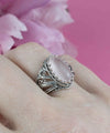 Filigree Art Rose Quartz Gemstone Angel Design Women Silver Cocktail Ring