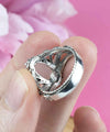 Filigree Art Rose Quartz Gemstone Angel Design Women Silver Cocktail Ring