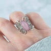 Filigree Art Rose Quartz Gemstone Butterfly Design Women Silver Cocktail Ring