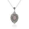 925 Sterling Silver Filigree Art Rose Quartz Gemstone Oval Floral Pendant Necklace