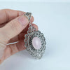 925 Sterling Silver Filigree Art Rose Quartz Gemstone Oval Floral Pendant Necklace