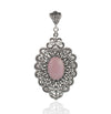 925 Sterling Silver Filigree Art Rose Quartz Gemstone Oval Floral Pendant Necklace