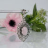 925 Sterling Silver Filigree Art Rose Quartz Gemstone Oval Floral Pendant Necklace