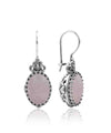 Filigree Art Rose Quartz Gemstone Heart Detailed Women Silver Oval Drop Earrings