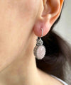 Filigree Art Rose Quartz Gemstone Heart Detailed Women Silver Oval Drop Earrings