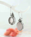 Filigree Art Rose Quartz Gemstone Heart Detailed Women Silver Oval Drop Earrings