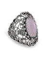Filigree Art Rose Quartz Gemstone Lace Detailed Women Silver Statement Ring