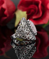 Filigree Art Rose Quartz Gemstone Lace Detailed Women Silver Statement Ring