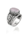 Sterling Silver Filigree Art Rose Quartz Gemstone Tulip Detailed Women Cocktail Ring