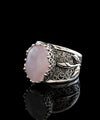 Sterling Silver Filigree Art Rose Quartz Gemstone Tulip Detailed Women Cocktail Ring