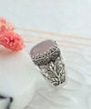 Sterling Silver Filigree Art Rose Quartz Gemstone Tulip Detailed Women Cocktail Ring