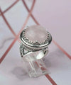 925 Sterling Silver Filigree Art Rose Quartz Gemstone Bold Statement Ring