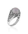 Filigree Art Rose Quartz Gemstone Women Silver Cocktail Ring