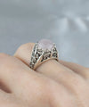Filigree Art Rose Quartz Gemstone Women Silver Cocktail Ring