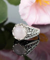 Filigree Art Rose Quartz Gemstone Women Silver Cocktail Ring