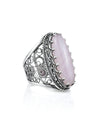 Sterling Silver Filigree Art Rose Quartz Gemstone Long Statement Ring