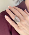 Sterling Silver Filigree Art Rose Quartz Gemstone Long Statement Ring