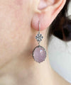 Filigree Art Rose Quartz Gemstone Women Silver Oval Dangle Earrings