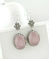 Filigree Art Rose Quartz Gemstone Women Silver Oval Dangle Earrings