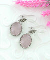 Filigree Art Rose Quartz Gemstone Women Silver Oval Dangle Earrings