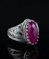 Filigree Art Ruby Corundum Gemstone Angel Design Women Silver Cocktail Ring - Filigranist Jewelry
