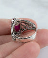 Filigree Art Ruby Corundum Gemstone Angel Design Women Silver Cocktail Ring - Filigranist Jewelry