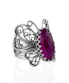 925 Sterling Silver Filigree Art Ruby Corundum Gemstone Butterfly Cocktail Ring