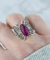 925 Sterling Silver Filigree Art Ruby Corundum Gemstone Butterfly Cocktail Ring