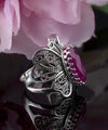 925 Sterling Silver Filigree Art Ruby Corundum Gemstone Butterfly Cocktail Ring