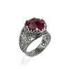 925 Sterling Silver Filigree Art Ruby Corundum Gemstone Cocktail Women Ring