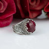 925 Sterling Silver Filigree Art Ruby Corundum Gemstone Cocktail Women Ring