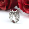 925 Sterling Silver Filigree Art Ruby Corundum Gemstone Cocktail Women Ring