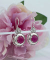 Sterling Silver Filigree Art Ruby Corundum Gemstone Floral Drop Earrings