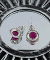 Sterling Silver Filigree Art Ruby Corundum Gemstone Floral Drop Earrings