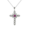 Filigree Art Ruby Corundum Gemstone Silver Cross Design Women Pendant Necklace