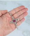 Filigree Art Ruby Corundum Gemstone Silver Cross Design Women Pendant Necklace