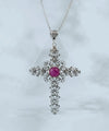 Filigree Art Ruby Corundum Gemstone Silver Cross Design Women Pendant Necklace