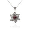 925 Sterling Silver Filigree Art Ruby Corundum Gemstone Star Design Pendant Necklace