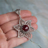 925 Sterling Silver Filigree Art Ruby Corundum Gemstone Star Design Pendant Necklace