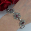 925 Sterling Silver Filigree Art Ruby Corundum Gemstone Star Link Bracelet