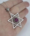 Filigree Art Ruby Corundum Gemstone Star of David Women Silver Pendant Necklace