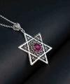 Filigree Art Ruby Corundum Gemstone Star of David Women Silver Pendant Necklace