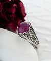 Sterling Silver Filigree Art Ruby Corundum Gemstone Women Dainty Cocktail Ring